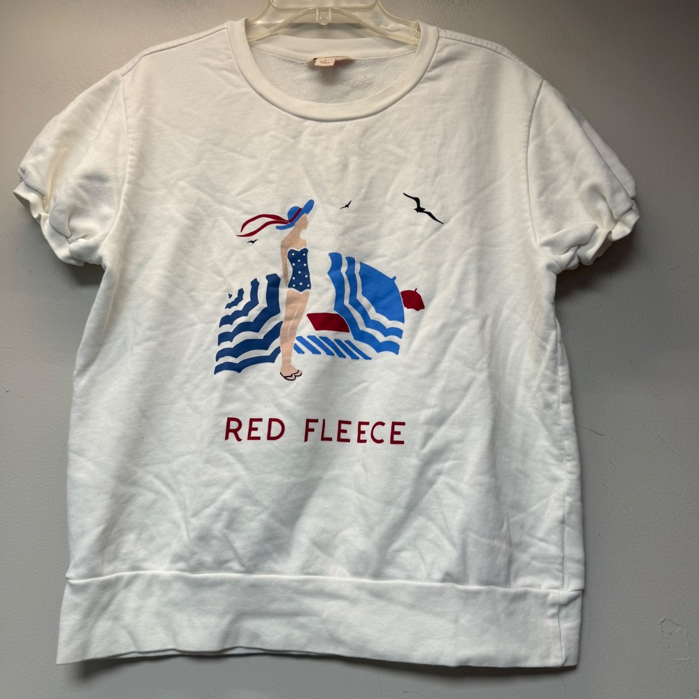 Brooks Brothers Red Fleece Sweatshirt Womens L White Excellent Beach Graphic Top
